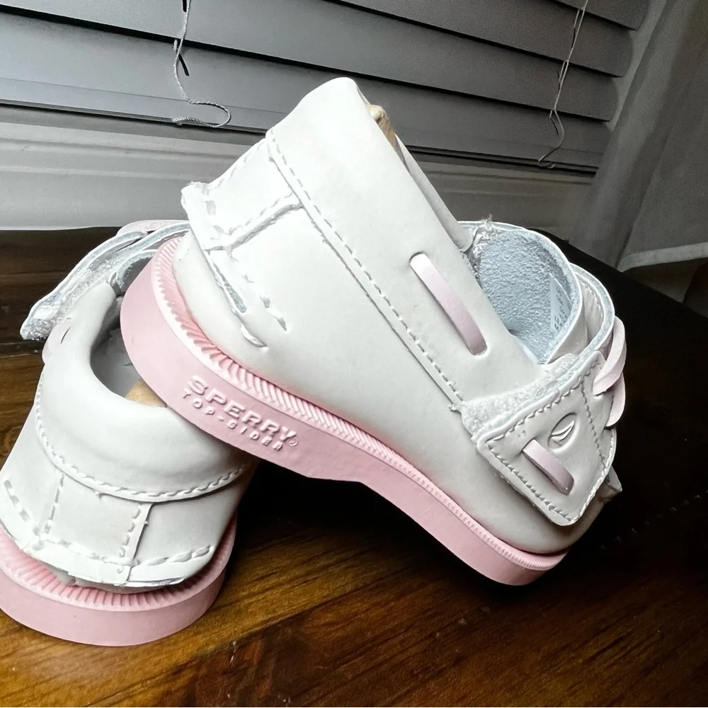 Sperry NIB Authentic Original Girls Leather Boat Shoes Taupe Pink Size Toddler 5
